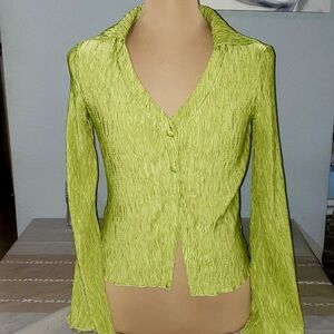 ✦ SHEIN ✦ Green Button Up Flounce Sleeve Lettuce Trim Top ✦ Size XL ✦